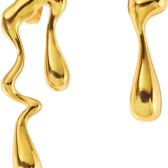 Jewelry - Irregular Waterdrop Mismatched Earrings for Women, Gold Stainless Steel Drop Jew